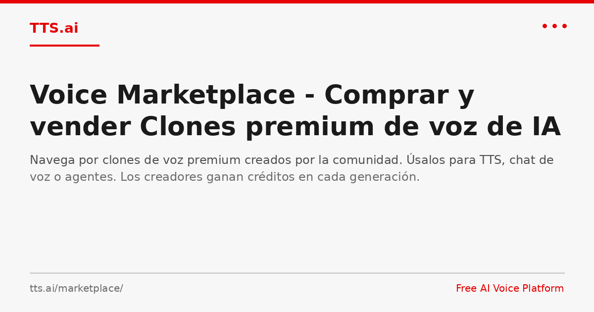 Voice Marketplace - Comprar y vender Clones premium de voz de IA | TTS.ai