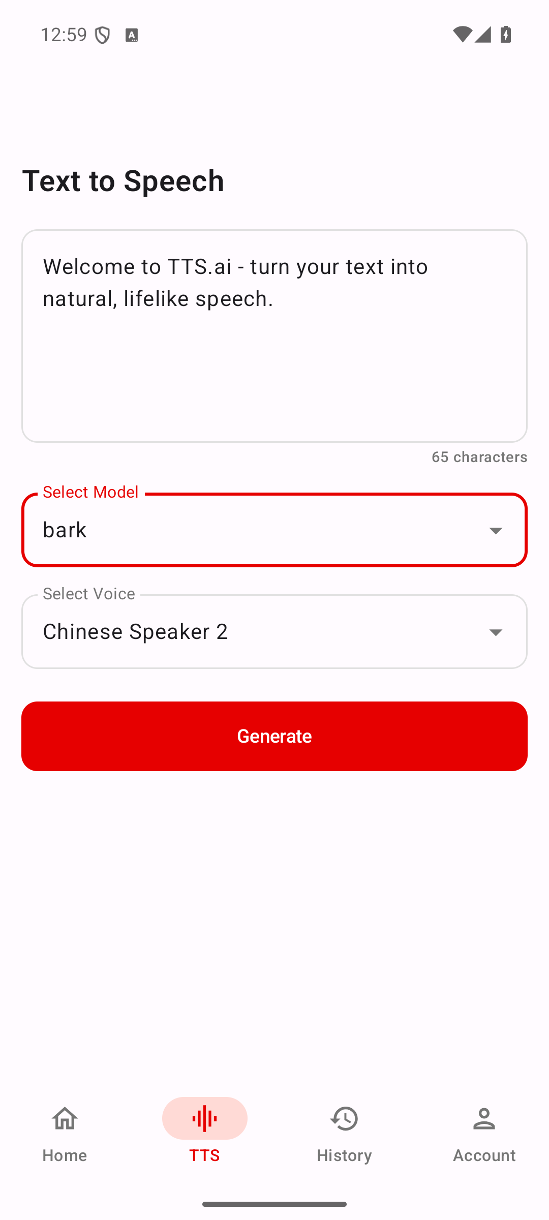 Text to speech — choose a model and voice