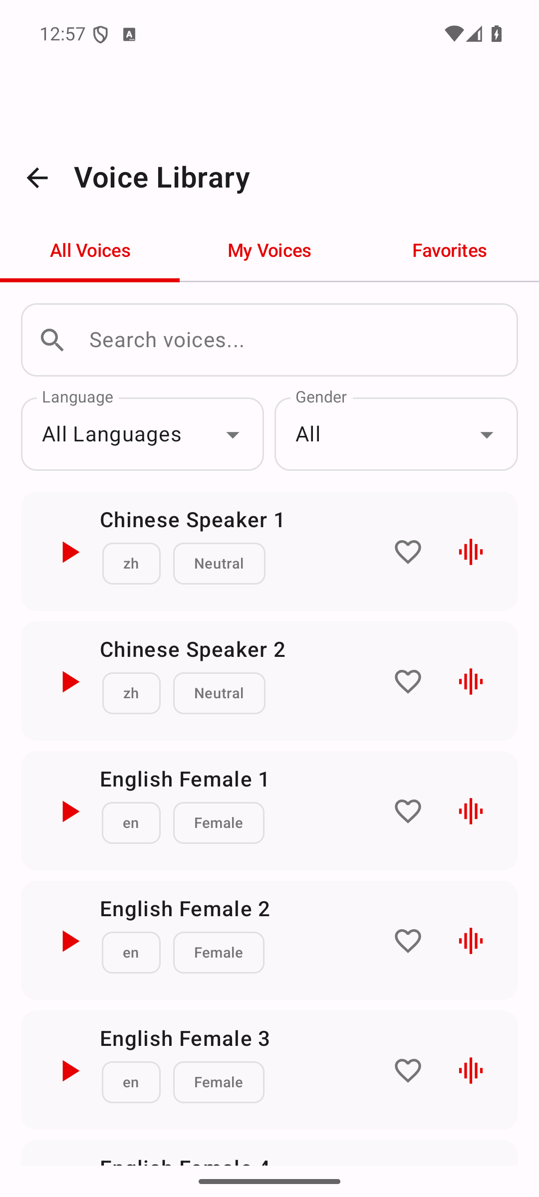 Voice library — preview and pick from 100+ voices